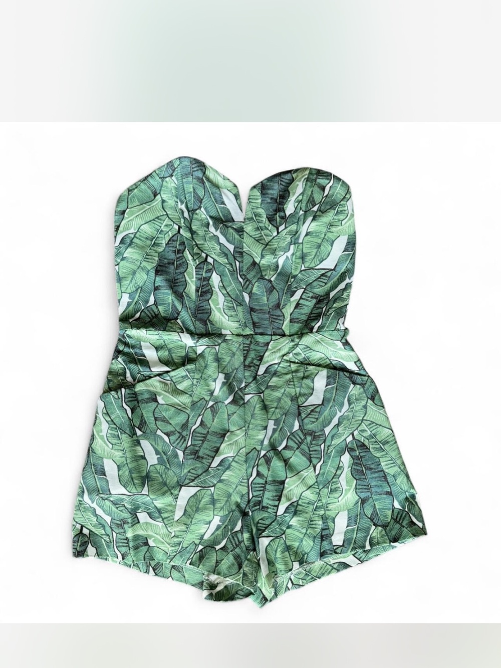 H&M Strapless Leaf-Print Romper in Green